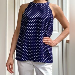 Polka Dot Sleeveless Top - Navy and White size M